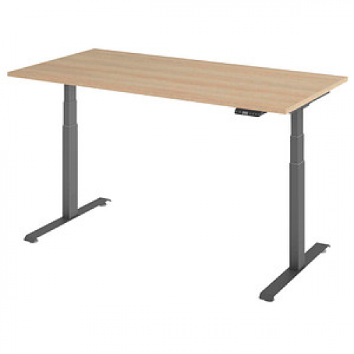 Base Lite elektrisch höhenverstellbarer Schreibtisch eiche rechteckig, T-Fuß-Gestell grau 160,0 x 80,0 cm