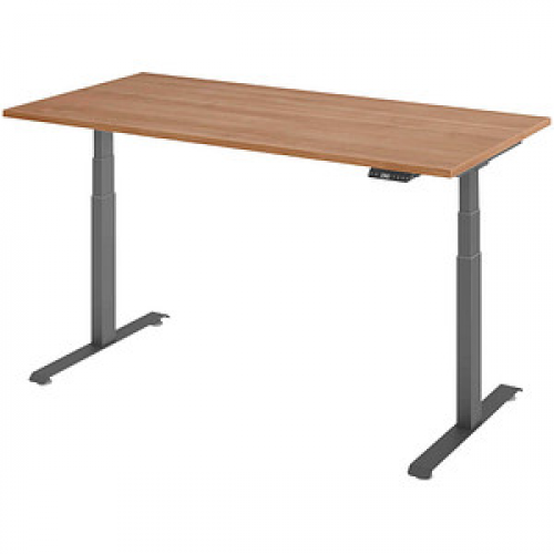 BaseLite elektrisch höhenverstellbarer Schreibtisch nussbaum rechteckig, T-Fuß-Gestell grau 160,0 x 80,0 cm