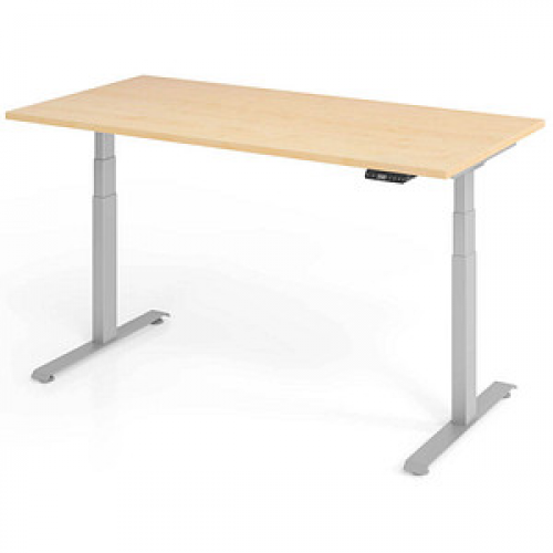 Base Lite elektrisch höhenverstellbarer Schreibtisch ahorn rechteckig, T-Fuß-Gestell silber 160,0 x 80,0 cm