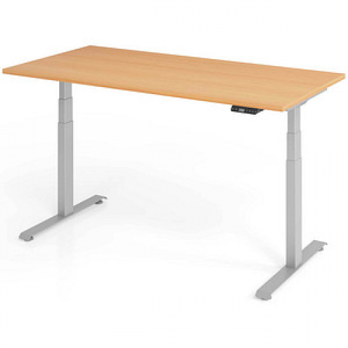 Base Lite elektrisch höhenverstellbarer Schreibtisch buche rechteckig, T-Fuß-Gestell silber 160,0 x 80,0 cm