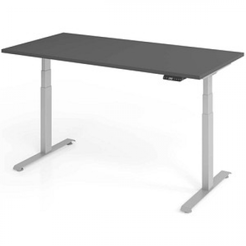 Base Lite elektrisch höhenverstellbarer Schreibtisch grafit rechteckig, T-Fuß-Gestell silber 160,0 x 80,0 cm