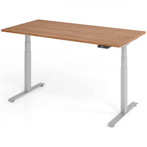Base Lite elektrisch höhenverstellbarer Schreibtisch nussbaum rechteckig, T-Fuß-Gestell silber 160,0 x 80,0 cm