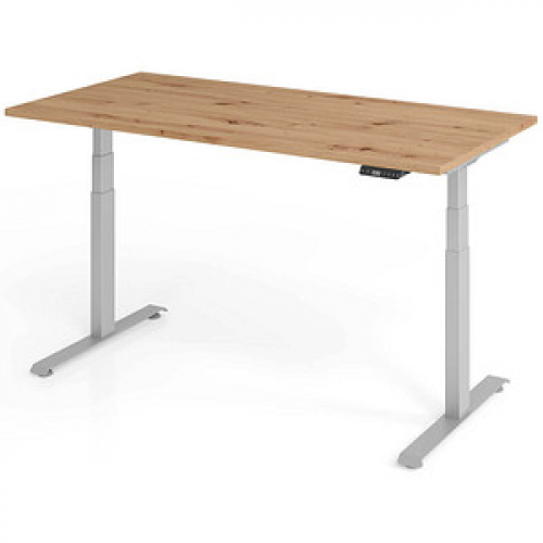 Base Lite elektrisch höhenverstellbarer Schreibtisch asteiche rechteckig, T-Fuß-Gestell silber 160,0 x 80,0 cm