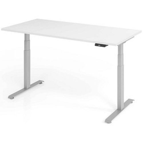 Base Lite elektrisch höhenverstellbarer Schreibtisch weiß rechteckig, T-Fuß-Gestell silber 160,0 x 80,0 cm