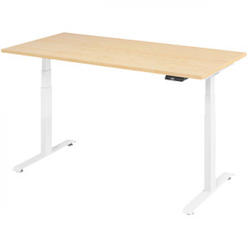 Base Lite elektrisch höhenverstellbarer Schreibtisch ahorn rechteckig, T-Fuß-Gestell weiß 160,0 x 80,0 cm