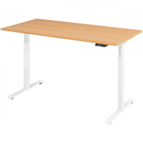 Base Lite elektrisch höhenverstellbarer Schreibtisch buche rechteckig, T-Fuß-Gestell weiß 160,0 x 80,0 cm