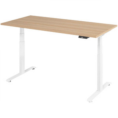 Base Lite elektrisch höhenverstellbarer Schreibtisch eiche rechteckig, T-Fuß-Gestell weiß 160,0 x 80,0 cm