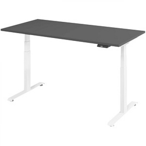 Base Lite elektrisch höhenverstellbarer Schreibtisch grafit rechteckig, T-Fuß-Gestell weiß 160,0 x 80,0 cm