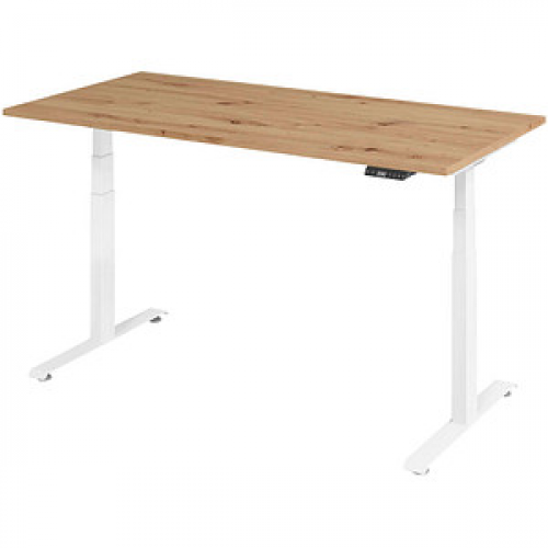 Base Lite elektrisch höhenverstellbarer Schreibtisch asteiche rechteckig, T-Fuß-Gestell weiß 160,0 x 80,0 cm