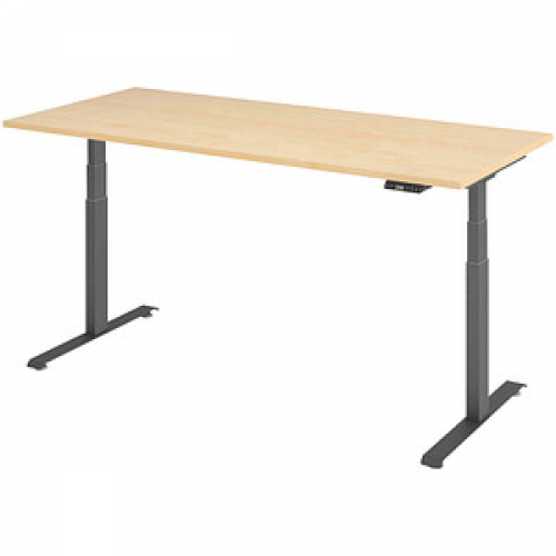 Base Lite elektrisch höhenverstellbarer Schreibtisch ahorn rechteckig, T-Fuß-Gestell grau 180,0 x 80,0 cm