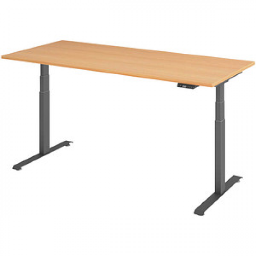 Base Lite elektrisch höhenverstellbarer Schreibtisch buche rechteckig, T-Fuß-Gestell grau 180,0 x 80,0 cm