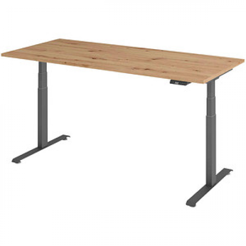 Base Lite elektrisch höhenverstellbarer Schreibtisch asteiche rechteckig, T-Fuß-Gestell grau 180,0 x 80,0 cm