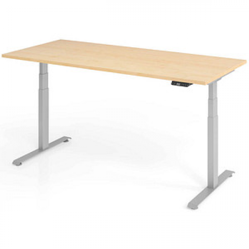 Base Lite elektrisch höhenverstellbarer Schreibtisch ahorn rechteckig, T-Fuß-Gestell silber 180,0 x 80,0 cm
