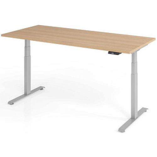 Base Lite elektrisch höhenverstellbarer Schreibtisch eiche rechteckig, T-Fuß-Gestell silber 180,0 x 80,0 cm