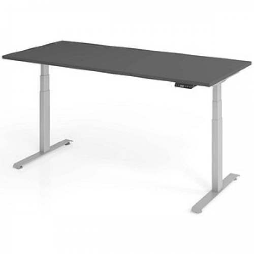 Base Lite elektrisch höhenverstellbarer Schreibtisch grafit rechteckig, T-Fuß-Gestell silber 180,0 x 80,0 cm