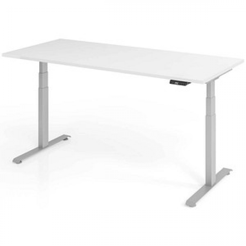 Base Lite elektrisch höhenverstellbarer Schreibtisch weiß rechteckig, T-Fuß-Gestell silber 180,0 x 80,0 cm