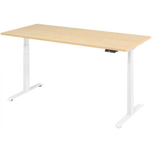 Base Lite elektrisch höhenverstellbarer Schreibtisch ahorn rechteckig, T-Fuß-Gestell weiß 180,0 x 80,0 cm