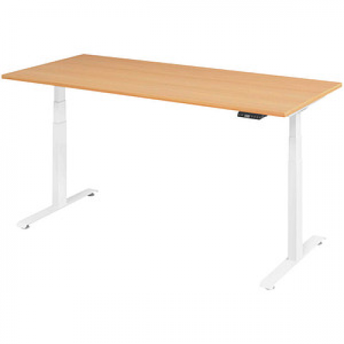 Base Lite elektrisch höhenverstellbarer Schreibtisch buche rechteckig, T-Fuß-Gestell weiß 180,0 x 80,0 cm
