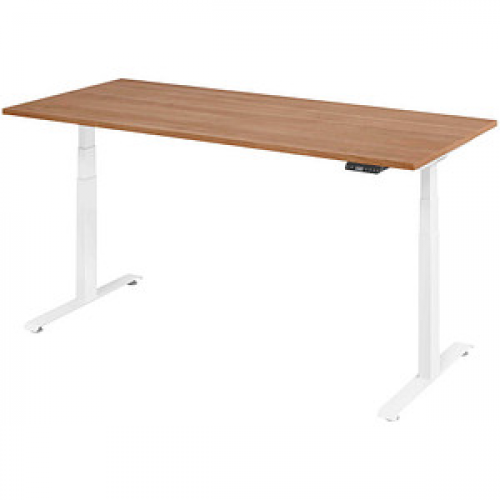 Base Lite elektrisch höhenverstellbarer Schreibtisch nussbaum rechteckig, T-Fuß-Gestell weiß 180,0 x 80,0 cm