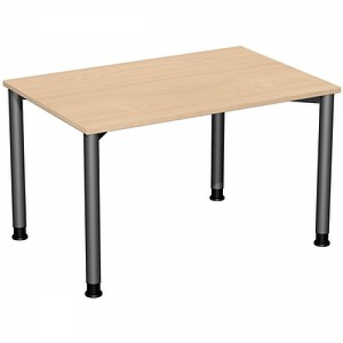 geramöbel Flex höhenverstellbarer Schreibtisch buche, anthrazit rechteckig, 4-Fuß-Gestell grau 120,0 x 80,0 cm