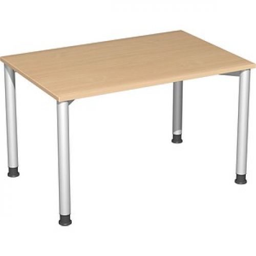 geramöbel Flex höhenverstellbarer Schreibtisch buche, silber rechteckig, 4-Fuß-Gestell silber 120,0 x 80,0 cm