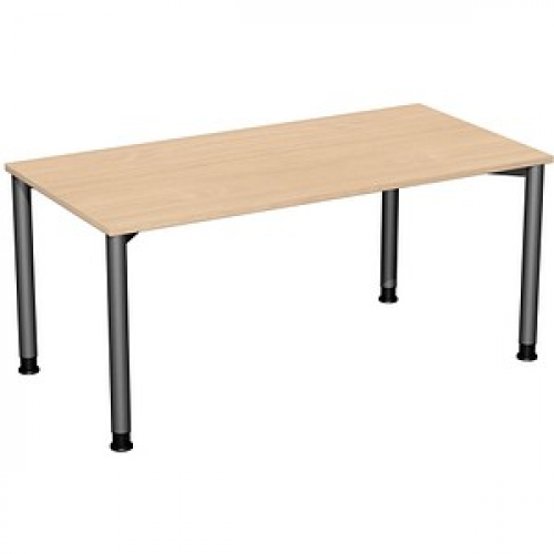 geramöbel Flex höhenverstellbarer Schreibtisch buche, anthrazit rechteckig, 4-Fuß-Gestell grau 160,0 x 80,0 cm