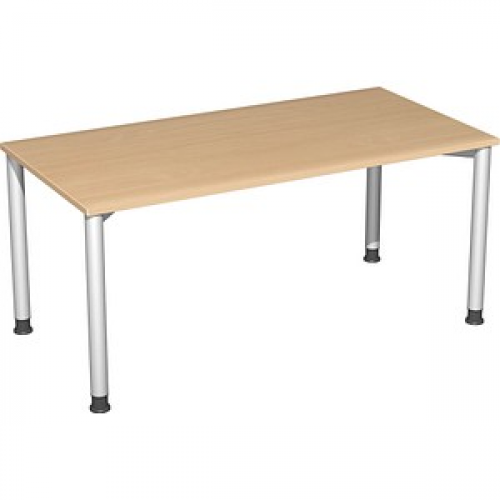 geramöbel Flex höhenverstellbarer Schreibtisch buche, silber rechteckig, 4-Fuß-Gestell silber 160,0 x 80,0 cm