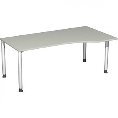 geramöbel Flex höhenverstellbarer Schreibtisch lichtgrau, silber Trapezform, 4-Fuß-Gestell silber 180,0 x 80,0/100,0 cm