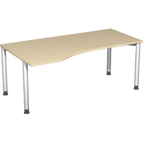 geramöbel Flex höhenverstellbarer Schreibtisch ahorn, silber Trapezform, 4-Fuß-Gestell ahorn 180,0 x 80,0/100,0 cm