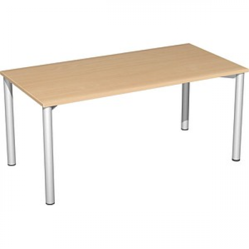 geramöbel Flex Schreibtisch buche, silber rechteckig, 4-Fuß-Gestell silber 160,0 x 80,0 cm