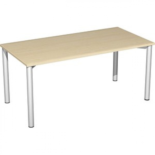 geramöbel Flex Schreibtisch ahorn, silber rechteckig, 4-Fuß-Gestell silber 160,0 x 80,0 cm