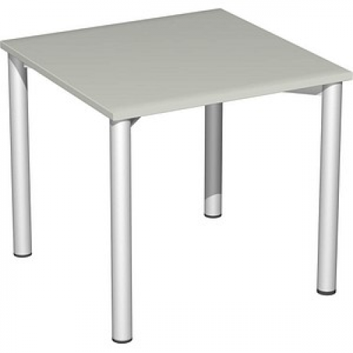 geramöbel Flex Schreibtisch lichtgrau, silber quadratisch, 4-Fuß-Gestell silber 80,0 x 80,0 cm