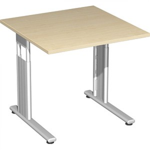 geramöbel Flex höhenverstellbarer Schreibtisch ahorn quadratisch, C-Fuß-Gestell silber 80,0 x 80,0 cm