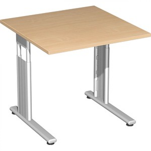 geramöbel Flex höhenverstellbarer Schreibtisch buche quadratisch, C-Fuß-Gestell silber 80,0 x 80,0 cm