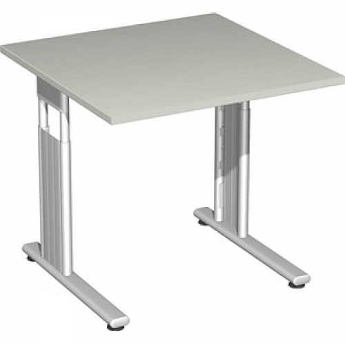 geramöbel Flex höhenverstellbarer Schreibtisch lichtgrau quadratisch, C-Fuß-Gestell silber 80,0 x 80,0 cm