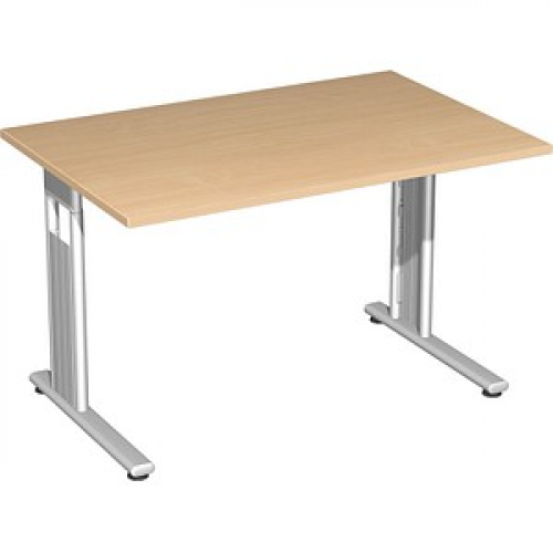 geramöbel Flex höhenverstellbarer Schreibtisch buche rechteckig, C-Fuß-Gestell silber 120,0 x 80,0 cm