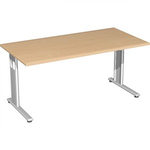 geramöbel Flex höhenverstellbarer Schreibtisch buche rechteckig, C-Fuß-Gestell silber 160,0 x 80,0 cm