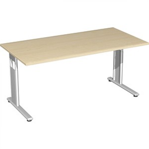 geramöbel Flex höhenverstellbarer Schreibtisch ahorn rechteckig, C-Fuß-Gestell silber 160,0 x 80,0 cm