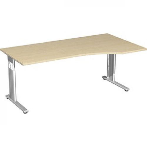 geramöbel Flex höhenverstellbarer Schreibtisch ahorn Trapezform, C-Fuß-Gestell silber 180,0 x 80,0/100,0 cm