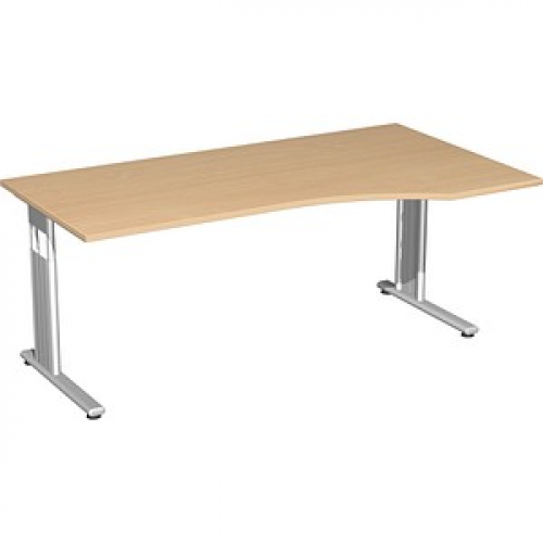 geramöbel Flex höhenverstellbarer Schreibtisch buche Trapezform, C-Fuß-Gestell silber 180,0 x 80,0/100,0 cm