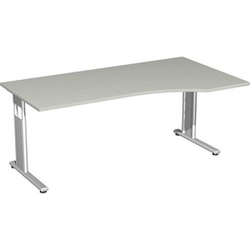 geramöbel Flex höhenverstellbarer Schreibtisch lichtgrau Trapezform, C-Fuß-Gestell silber 180,0 x 80,0/100,0 cm