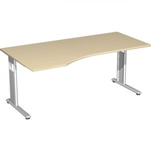 geramöbel Flex höhenverstellbarer Schreibtisch ahorn Trapezform, C-Fuß-Gestell silber 180,0 x 80,0/100,0 cm