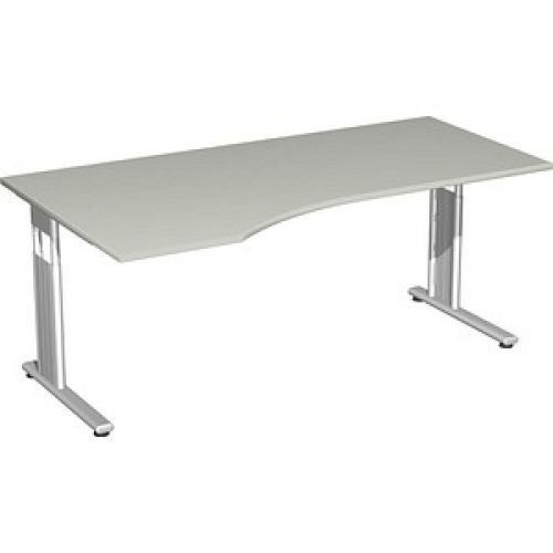 geramöbel Flex höhenverstellbarer Schreibtisch lichtgrau Trapezform, C-Fuß-Gestell silber 180,0 x 80,0/100,0 cm