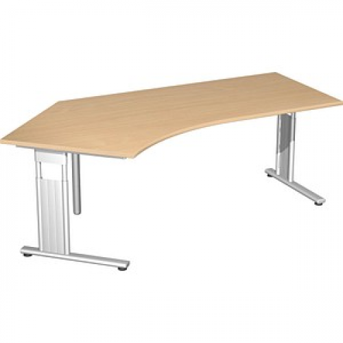 geramöbel Flex höhenverstellbarer Schreibtisch buche L-Form, C-Fuß-Gestell silber 216,6 x 113,0 cm