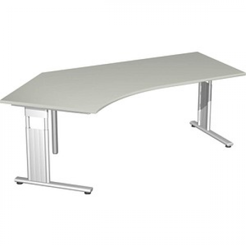 geramöbel Flex höhenverstellbarer Schreibtisch lichtgrau L-Form, C-Fuß-Gestell silber 216,6 x 113,0 cm