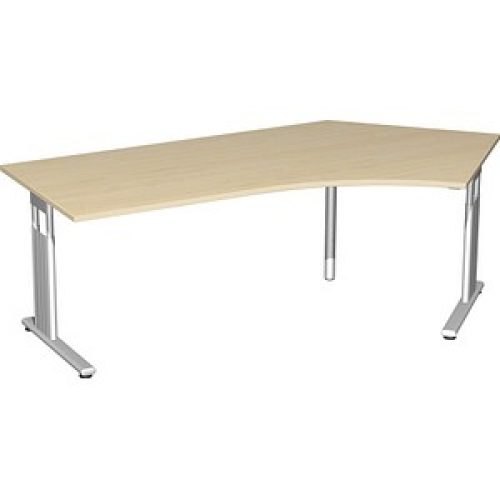 geramöbel Flex höhenverstellbarer Schreibtisch ahorn L-Form, C-Fuß-Gestell silber 216,6 x 113,0 cm