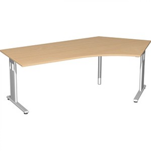 geramöbel Flex höhenverstellbarer Schreibtisch buche L-Form, C-Fuß-Gestell silber 216,6 x 113,0 cm