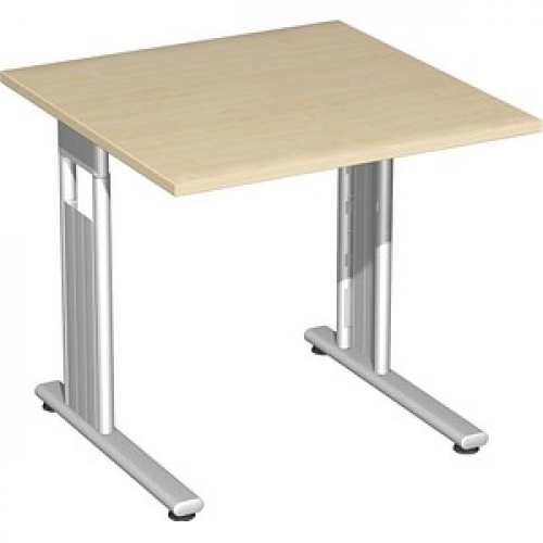 geramöbel Flex Schreibtisch ahorn quadratisch, C-Fuß-Gestell silber 80,0 x 80,0 cm