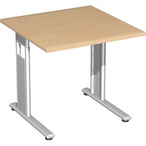 geramöbel Flex Schreibtisch buche quadratisch, C-Fuß-Gestell silber 80,0 x 80,0 cm