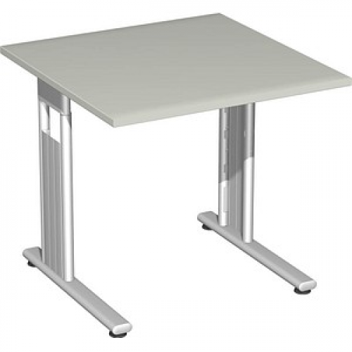 geramöbel Flex Schreibtisch lichtgrau quadratisch, C-Fuß-Gestell silber 80,0 x 80,0 cm